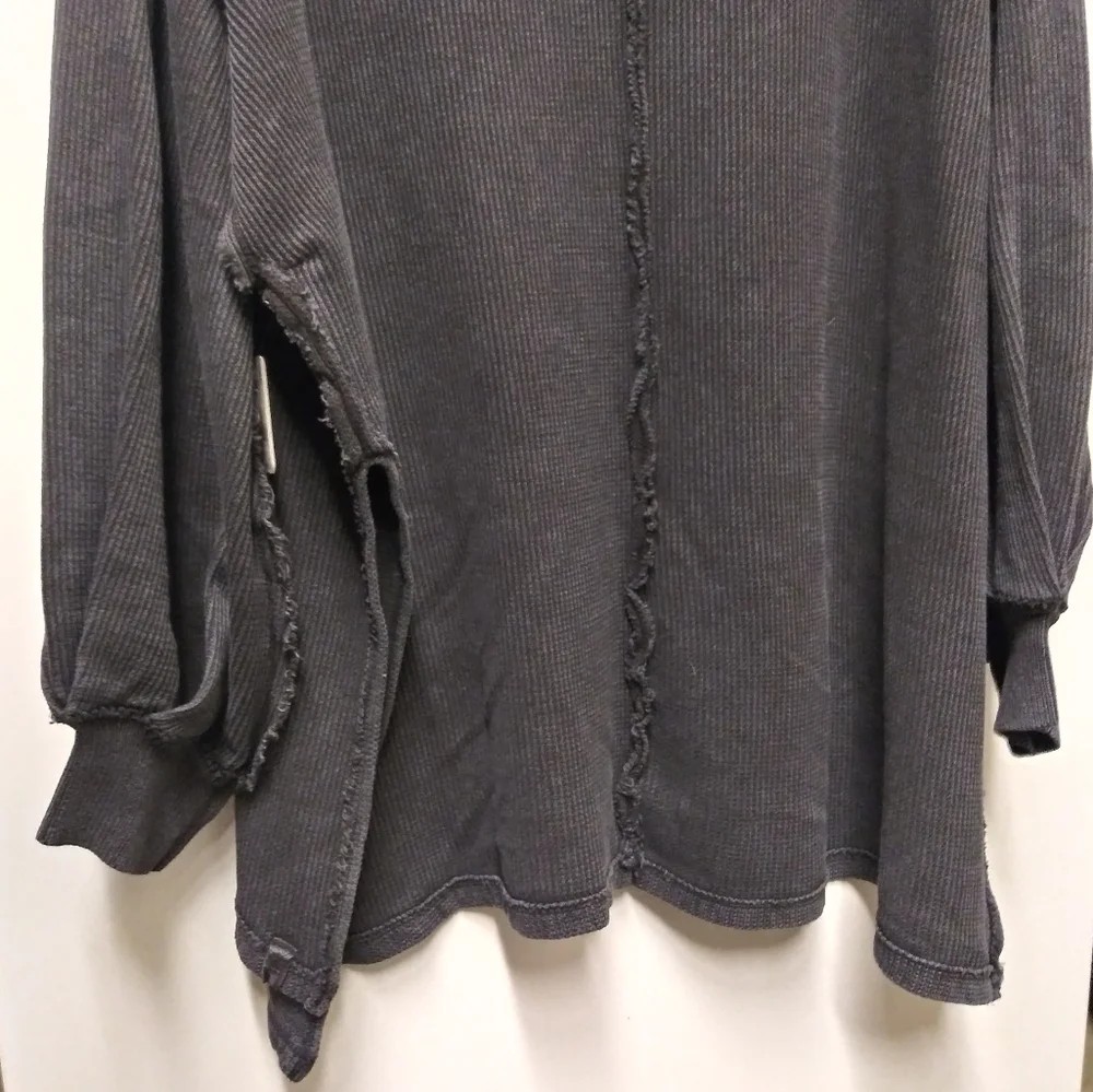 Free People Asher Thermal Knit Vneck Top Black NWT - Picture 7 of 13